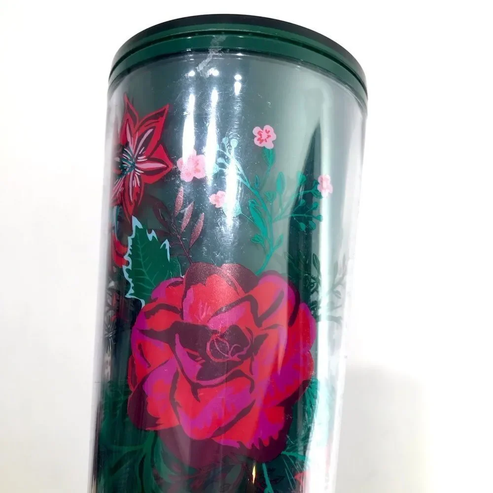 Starbucks Green Pink Floral Holiday Venti 24 oz. Cold Cup Tumbler Winter 2022